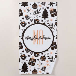 GIFTS CHRISTMAS TREES & ORNAMENTS PATTERN MONOGRAM BEACH TOWEL