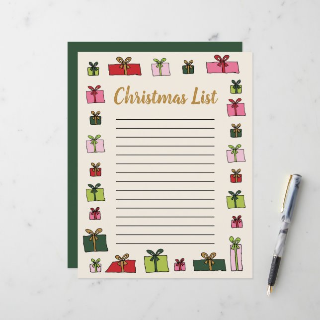 Gifts Clip Art Kids Christmas List Template (Front/Back In Situ)