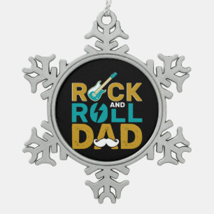 Gifts Dad   Rock And Roll Dad Snowflake Pewter Christmas Ornament