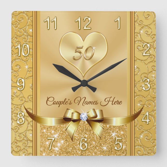 Gifts for 50th Wedding Anniversary for Friends Square Wall Clock (Front)