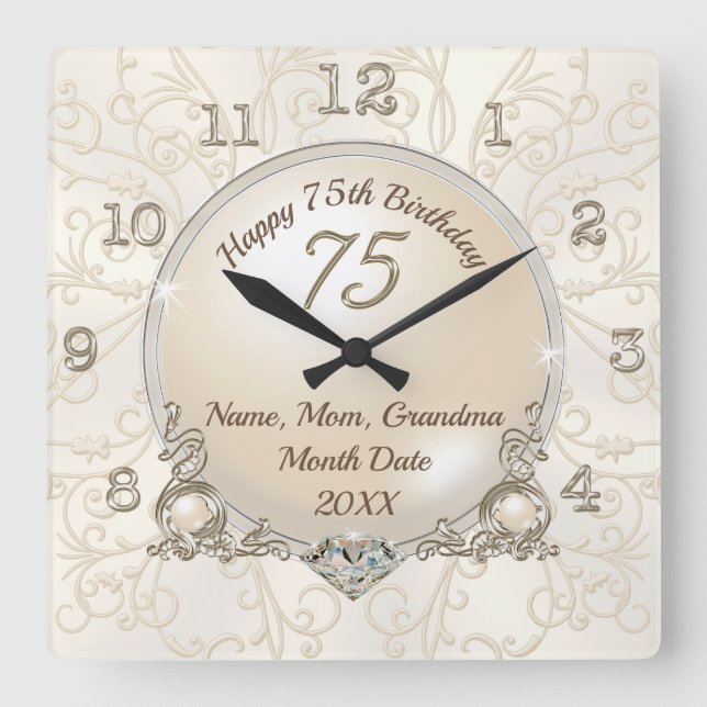 Gifts for 75th Birthday Woman, Mom, Wife, Grandma Square Wall Clock (Front)