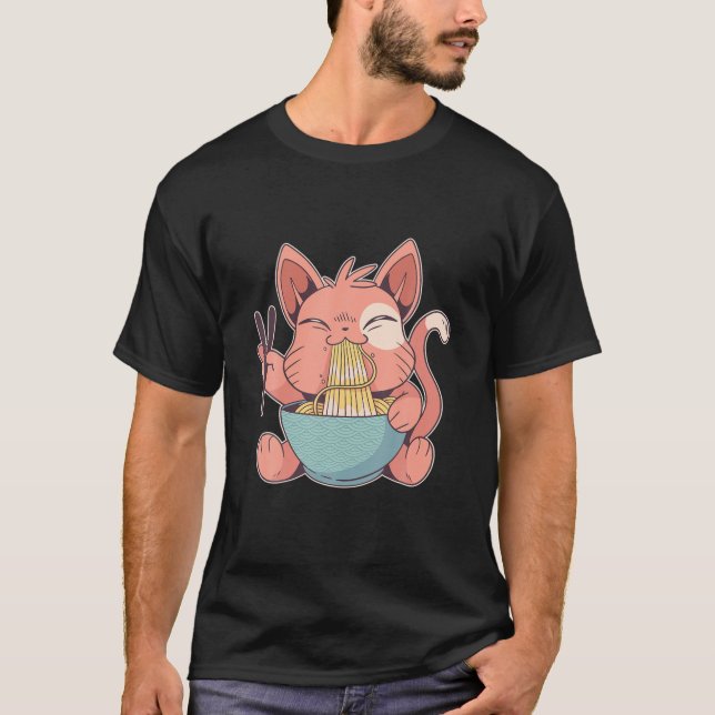 Gifts For Anime Lovers Ramen Cat Neko Anime Kawaii T-Shirt (Front)