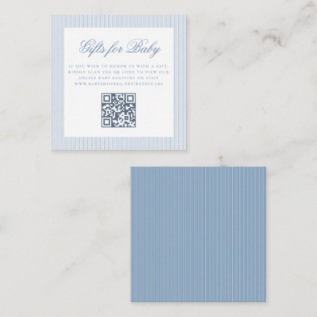 Gifts for Baby Boy Blue Online QR Code Registry Enclosure Card (Front/Back)
