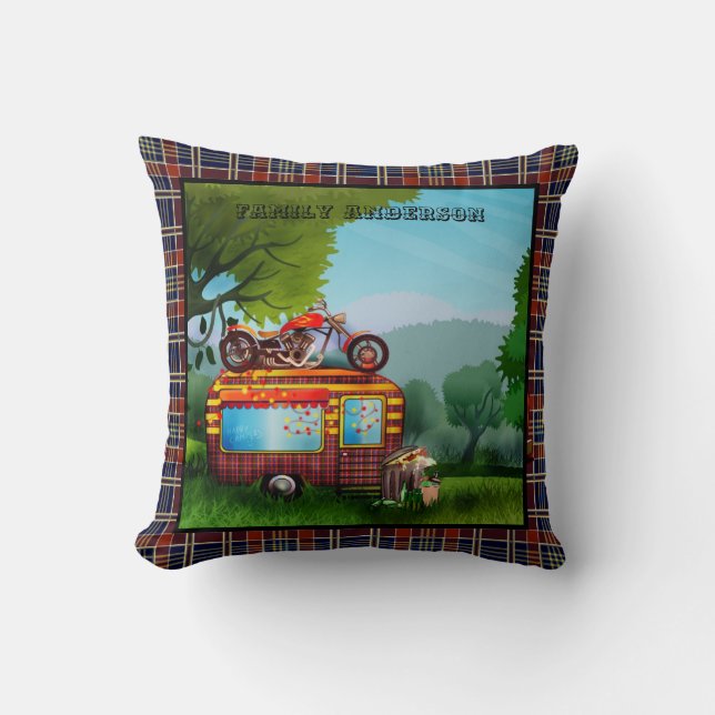 Gifts For Campers - Trailer Trash Tartan Custom Throw Pillow (Front)