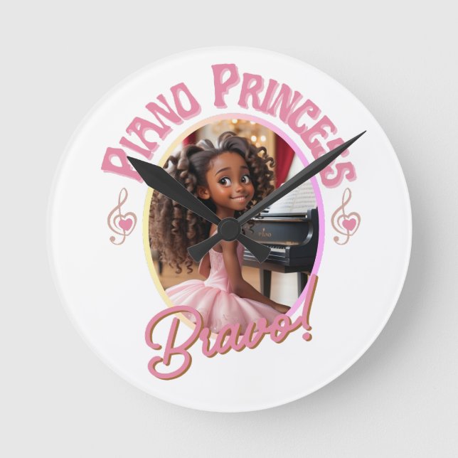 Gifts for gils who love to play the piano round clock (Front)