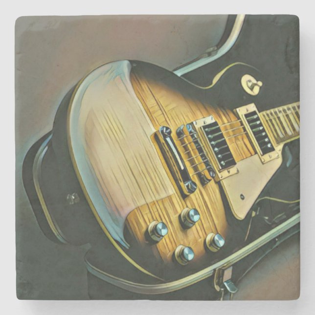 Gifts for guitarist stone coaster (Front)