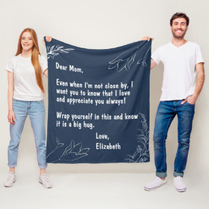 Gifts For Mom Navy Blue Personalized Letter to Mom Fleece Blanket