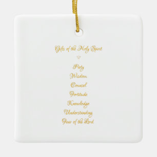 Gifts of The Holy Spirit in 3D Look Golden Script Ceramic Ornament