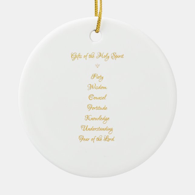 Gifts of The Holy Spirit in 3D Look Golden Script Ceramic Ornament (Front)