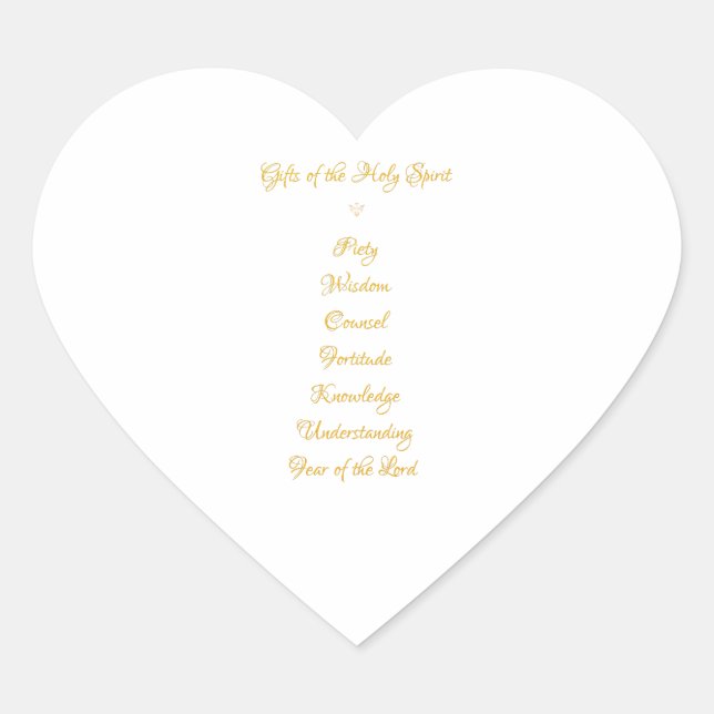 Gifts of The Holy Spirit in 3D Look Golden Script Heart Sticker (Front)