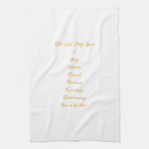 Gifts of The Holy Spirit in 3D Look Golden Script Kitchen Towel