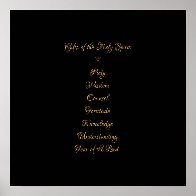 Gifts of The Holy Spirit in 3D Look Golden Script Poster (Front)