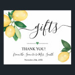 Gifts Sign Bridal Shower Wedding Lemons Sign<br><div class="desc">Change wording to the design,  for additional customization (font color,  font style,  remove or move elements),  click on personalize,  scroll down and click on link "click to customize further". 
** Check collection for matching designs available**</div>