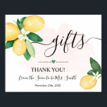 Gifts Sign Bridal Shower Wedding Pink Lemons Sign<br><div class="desc">Change wording to the design,  for additional customization (font color,  font style,  remove or move elements),  click on personalize,  scroll down and click on the link "click to customize further". ** Please see the full collection for matching invitations,  bridal shower games,  tags,  and signs available**</div>
