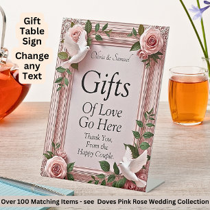 Gifts Table Doves Pink Roses Wedding Pedestal Sign