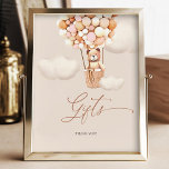 Gifts Table Sign Brown Bear Pink Balloon Girl Baby<br><div class="desc">Books & Gifts Sign. We Can Bearly Wait! :) This little bear is waiting for the big baby party, sitting in a hot air balloon built out of cream balloons. Whimsical watercolors and modern typography complement the design. Personalize this cute Bear Baby Shower item with your baby shower details easily...</div>