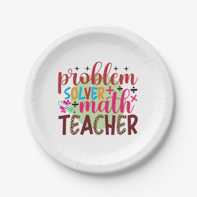 Gifts Teacher | Problem Solver Math Teacher Paper Plate (Front)