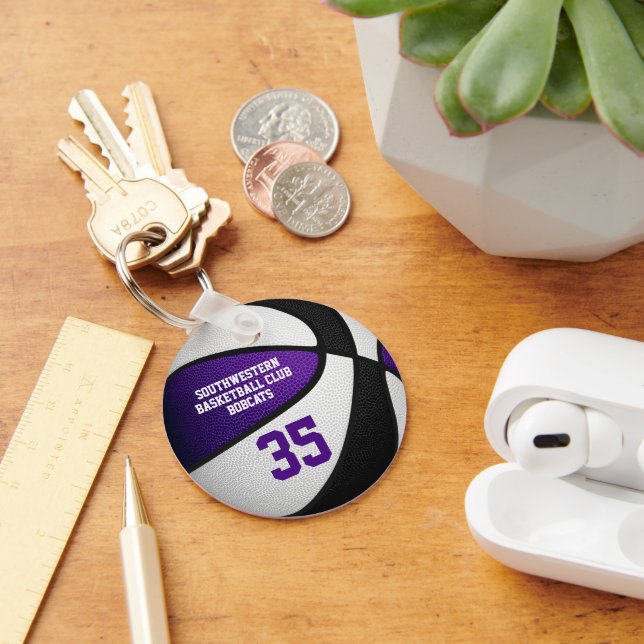 Gifts under 10 for basketball team purple black keychain (Desk)
