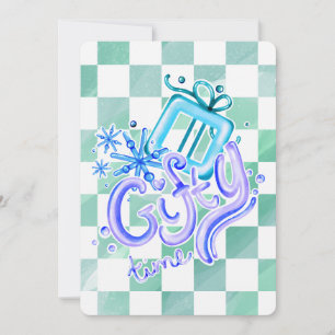 Gifty Time Blue Purple Checkerboard Christmas Holiday Card