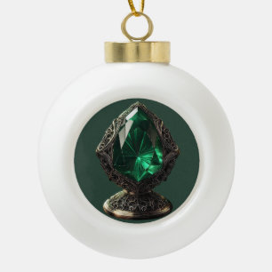 Gigantic Emerald In Sterling Silver Pedestal Ceramic Ball Christmas Ornament