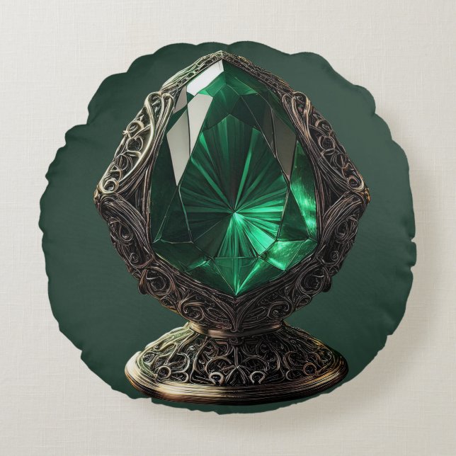 Gigantic Emerald In Sterling Silver Pedestal Round Pillow (Front)