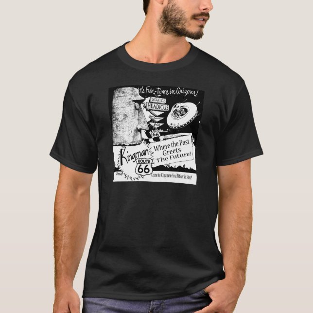 Giganticus Headicus Route 66 Alien UFO T-Shirt (Front)