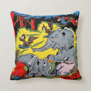 Giggle Animal Elephant Vintage Comics Throw Pillow