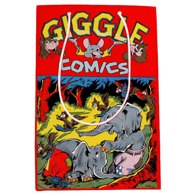 Giggle Elephant Animal Vintage Comics Medium Gift Bag (Front)
