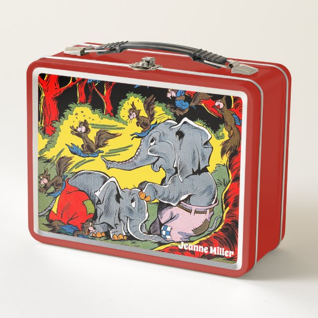 Giggle Elephant Animal Vintage Comics Metal Lunch Box (Front)