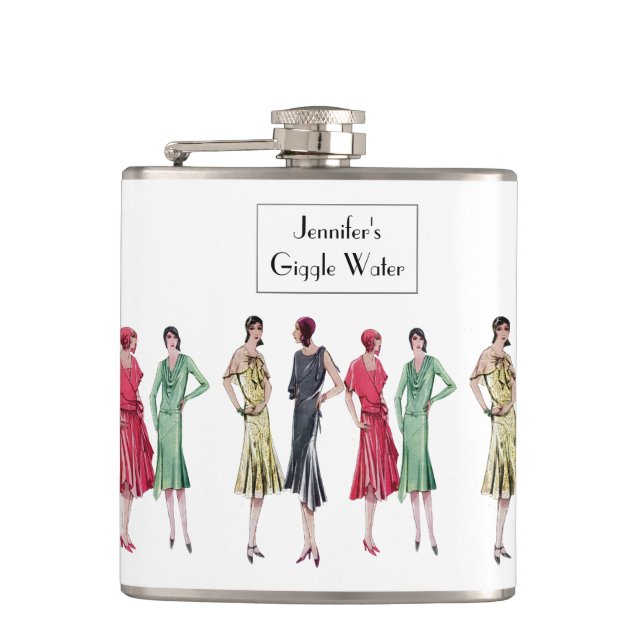 "Giggle Water" 1920's Slang Jazz Age Flapper Hip Flask (Front)