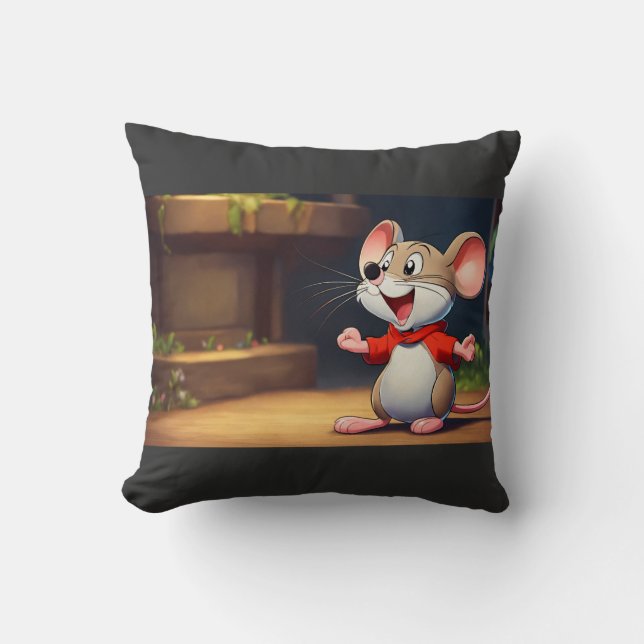 Giggles the Happy Mouse Throw Pillow (Front)