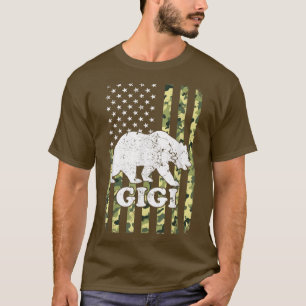 Gigi Bear Camping Hiking Camouflage USA American F T-Shirt