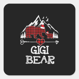Gigi Bear Christmas Pajama Red Plaid Buffalo Square Sticker