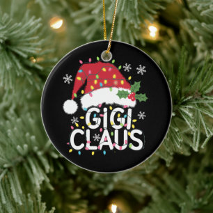 Gigi Claus Christmas Lights Pajama Family Matching Ceramic Ornament