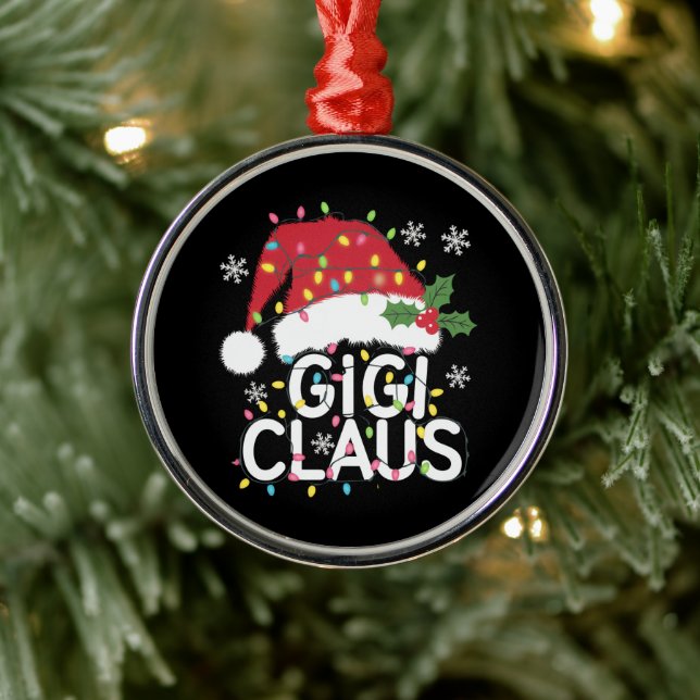 Gigi Claus Christmas Lights Pajama Family Matching Metal Ornament (Tree)