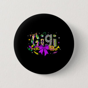 Gigi Coquette Bow Mardi Gras Women Mom Mother Carn 2 Inch Round Button