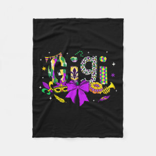 Gigi Coquette Bow Mardi Gras Women Mom Mother Carn Fleece Blanket