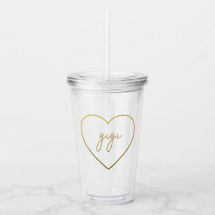 Gigi Elegant Golden Gradient Heart Grandma  Acrylic Tumbler