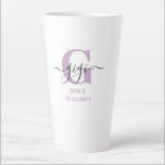 Gigi Elegant Script Monogram Lilac White Latte Mug<br><div class="desc">Latte mug for a new gigi or long established one! which you can personalize with the date they became a grandmother or great grandmother. This trendy minimalist design has a pretty colour palette of lilac, black and white. It has a Gigi monogram, with the initial letter G and the name...</div>