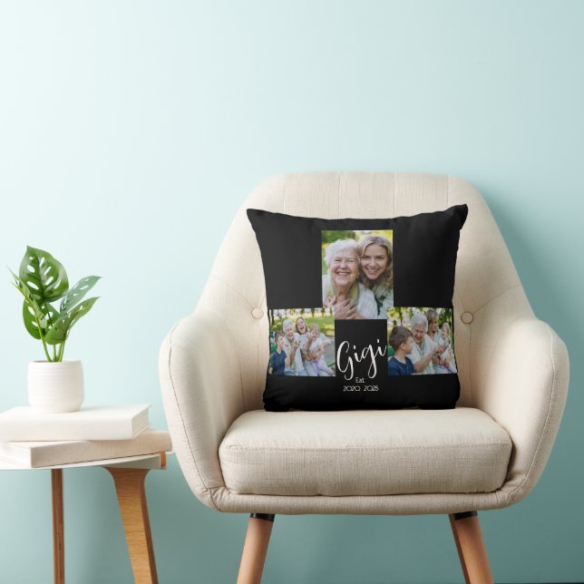 Gigi Established Script Black 3 Photo Throw Pillow (Chair)