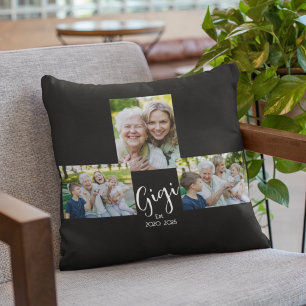 Gigi Established Script Black 3 Photo Throw Pillow