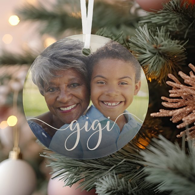 Gigi Grandma Script Overlay Glass Ornament (Creator Uploaded)