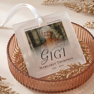 Gigi In Loving Memory Memorial Photo Keepsake Glass Ornament