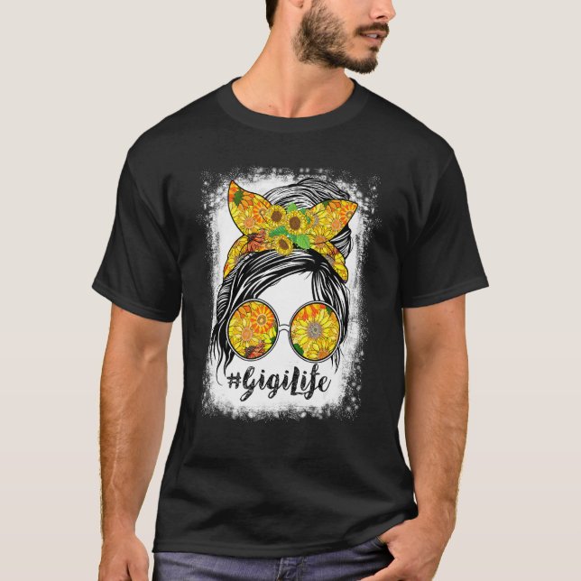 Gigi Life Bleached  Gigi Life Sunflower Messy Bun T-Shirt (Front)