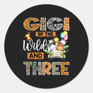 Gigi Of The Wild And Three 3rd Birthday Boy Safari Classic Round Sticker