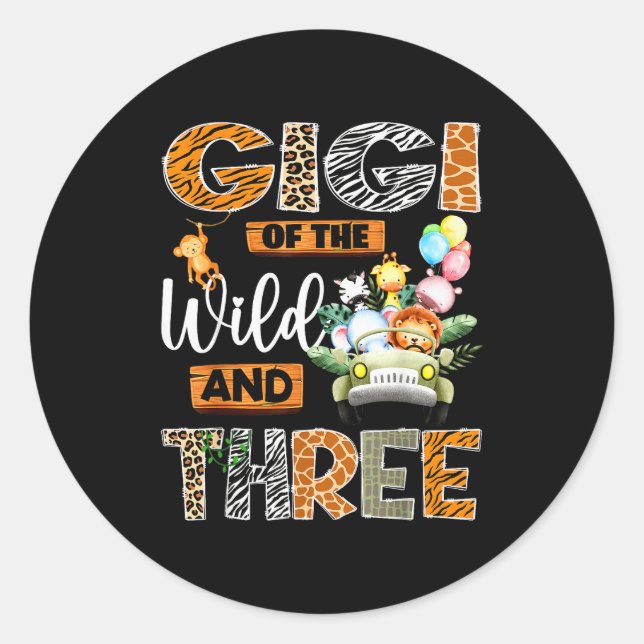 Gigi Of The Wild And Three 3rd Birthday Boy Safari Classic Round Sticker (Front)