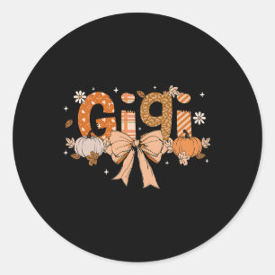 Gigi Pumpkin Fall Coquette Bow Thanksgiving Mom Wo Classic Round Sticker