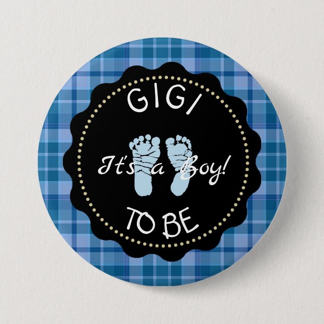 GIGI  to be  Blue Plaid Baby Shower button (Front)