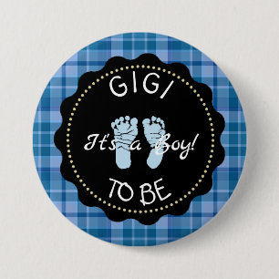 GIGI to be Blue Plaid Baby Shower button