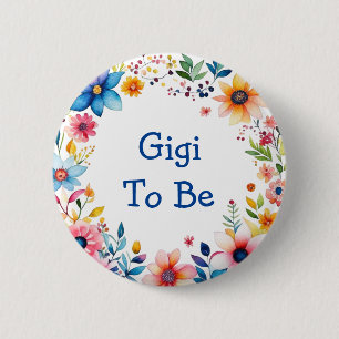 Gigi To Be Floral Pink and Blue Baby Shower 2 Inch Round Button